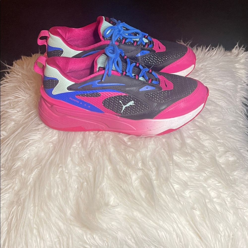 Puma Black and Pink Athletic Shoes with Blue Accents
